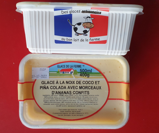 Glace Noix de coco avec ananas confit et pina colada - 500ml